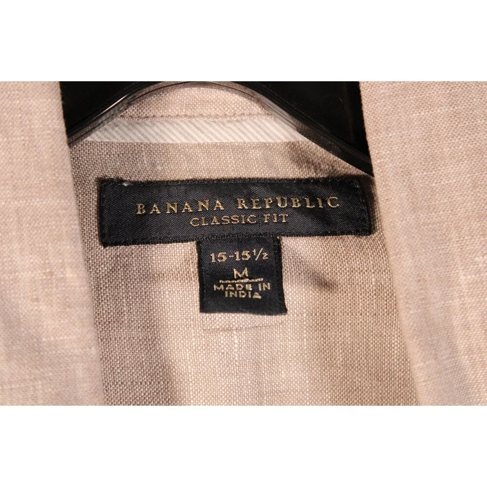 Banana Republic Classic Fit Men's Medium 100% Linen Beige LS Shirt 15 - 15 1/2
